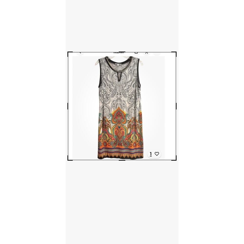 SANDRA DARREN Dress Cottagecore Boho Paisley Gold Neck Chain Pullover Size 12